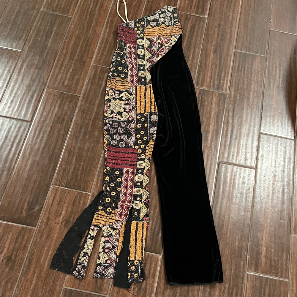 Elegant Patchwork Velvet Jumpsuit